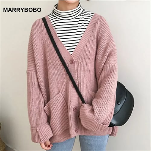 Women V Neck Knitted Sweater Loose Tops Casual Outwear Coat Pullover Sweater