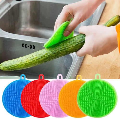 Silicone Dish Washing Sponge Scrubber Set 4 Pot Pan Cleaning Brush Wash Tool NEW 
