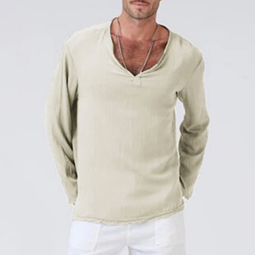 Abetteric Men V-Neck Spring Lounge Long Sleeve Fall T-Shirt Top 