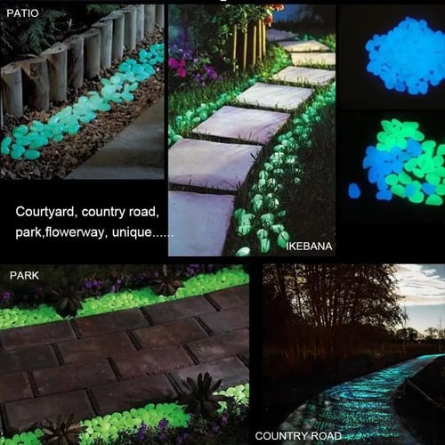 50pc Garden Glow In The Dark Luminous Pebbles For Walkways Plants Aquarium Decor 