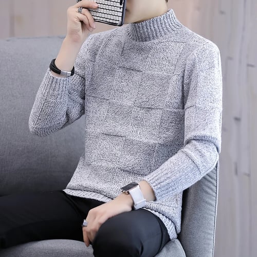 Thick Warm Cashmere Sweater Men Turtleneck Mens Sweaters Pullover Classic Wool Knitwear,Black,XXL 