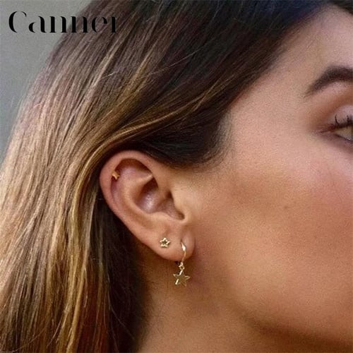 925 Sterling Silver Crystal Hollow Star Stud Earrings For Charm Women Jewelry