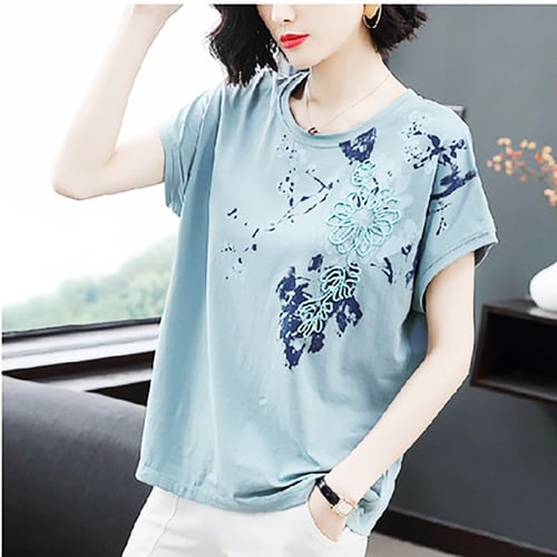 Women's Loose Fit Summer T-shirt 100%Cotton Oversize Korean Fashion Tops S-5XL 