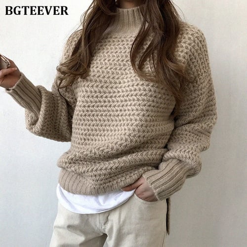 BG_ Women Winter Turtleneck Baggy Knitted Oversized Sweater Jumper Pullover Top 