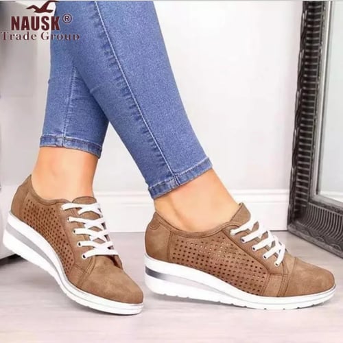 New Womens Sport Wedge High Heels Sneakers Casual Slip On Loafers Platform Shoes 