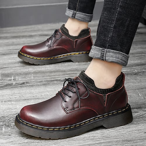 British Men's Casual Oxford Genuine Leather Shoes Dress Loafers Lace up Sneakers