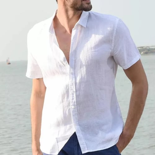 Men's Shirt Summer Casual Cotton Linen Blend Linen T Shirts Short Sleeve 