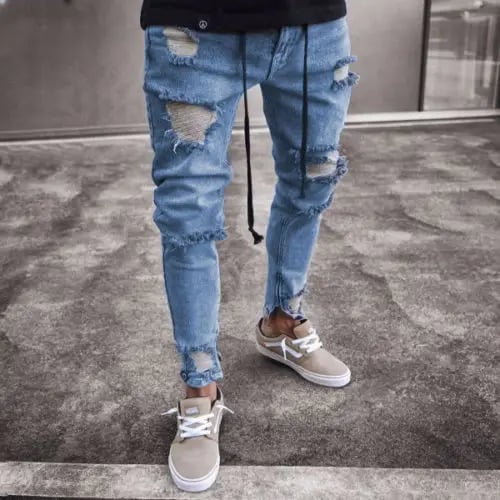 New Designer Slim Fit Ripped Jeans Men High Street Mens Distressed Denim Joggers Knee Holes Zipper Washed Destroyed Pencil Jeans - buy New Designer Fit Ripped Jeans Men High Street Mens