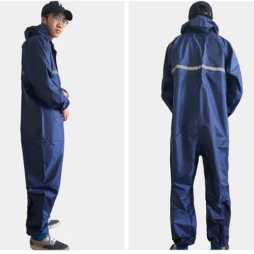 Men Reflective Stripe Work Jumpsuit Waterproof Raincoat Overalls Cleaning Suit 