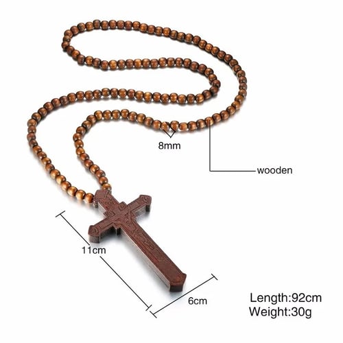 Assorted Wooden Beads Religious Necklace Rosary With Jesus On Cross 