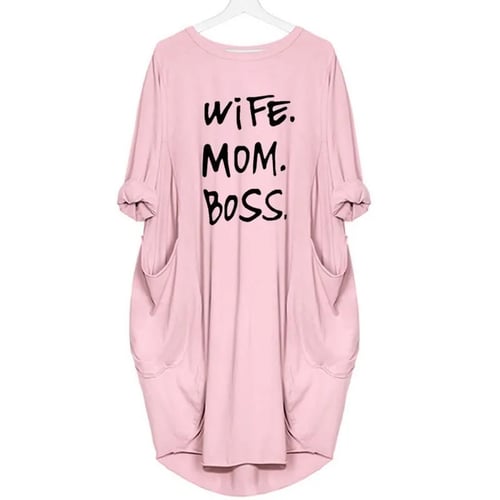 Womens Wife MOM BOSS Letter Print Long Sleeve Hoodie Hooded Pullover Tops Blouse