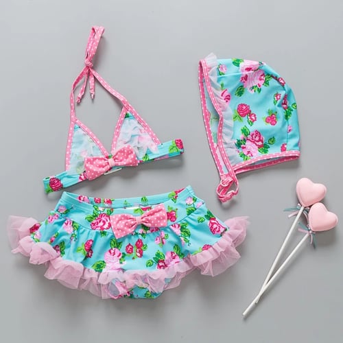 Girls Bikinis With Cap Children Print Bikini Swimwear Swimsuit Baby ...