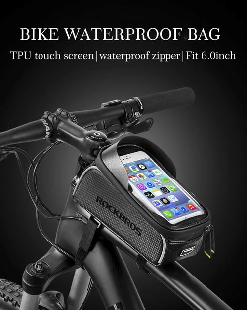 RockBros Bike Front Frame Bag Cycling Waterproof Top Tube Frame Pannier Mobile Phone Touch Screen Holder Bike Bag with Water Resistant Fits Phones Below 6.0 inches