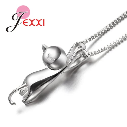 Fashion Women Girl Silver Plated Cat Pendant Chain Necklace Jewelry GIFT