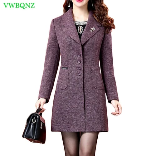 Women Woolen Coats Female Winter Jackets Elegant Wool Blends Trench Coat Ladies Plus Size Purple Windbreaker Outwear 5xl A722 Women Woolen Coats Female Winter, Ladies Purple Winter Coats