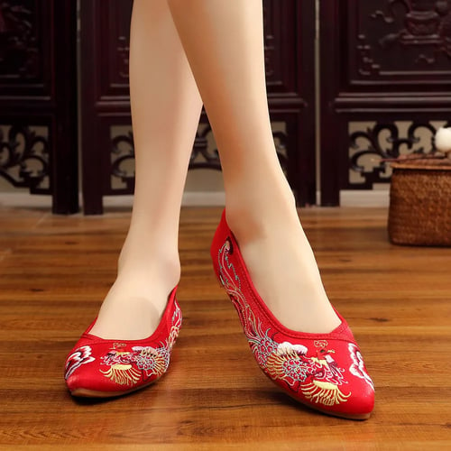 Vintage Women Lady Embroidery Ballerina Flats Old Peking Slip On Linen Shoes New 