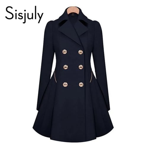 Sisjuly Vintage Trench Coats Women Blue Elegant Work Formal Winter Ol Windbreaker Cotton Coat Casual Fashion Overcoats Sisjuly Vintage Trench Coats Women Blue, Formal Winter Coat Womens