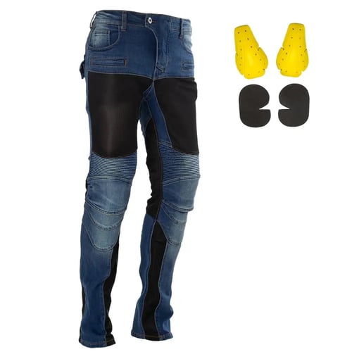 2019 Waterproof Men Motorcycle Riding Pants Motocross Racing Jeans With 4 X Knee Hip Pads L, Blue 
