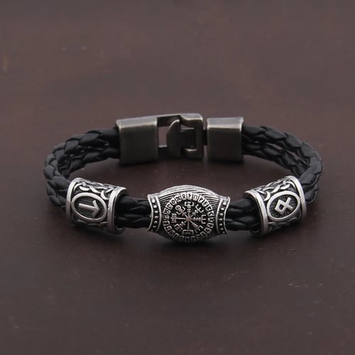 Vintage Nordic Viking Rune Vegvisir Compass Charm Cuff Bracelet for Men/Women Gift Jewelry