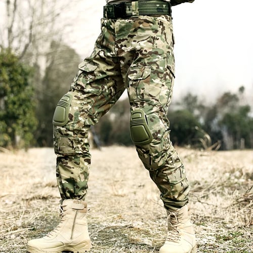 Men's Tactical Air Soft Army Pants Combat Paintball Camouflage Trousers Knee Pad 