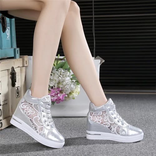 Women's Platform Wedge Heel Sneakers Creepers Shoes Lace up Chunky Sport Running 