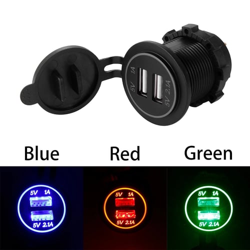 12V 3.1A Motorcycle ATV Dual USB Charger Adapter Green LED Voltage Voltmeter Kit 