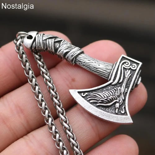 Wolf Crow Axe Charms Necklace Retro Viking Style Amulet Talisman Pendant Jewelry 