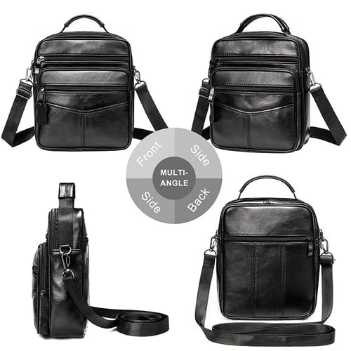 Messenger Bag for Men Leather Classic Business Crossbody Shoulder Bag Zipper Small Black Cross Body Bag