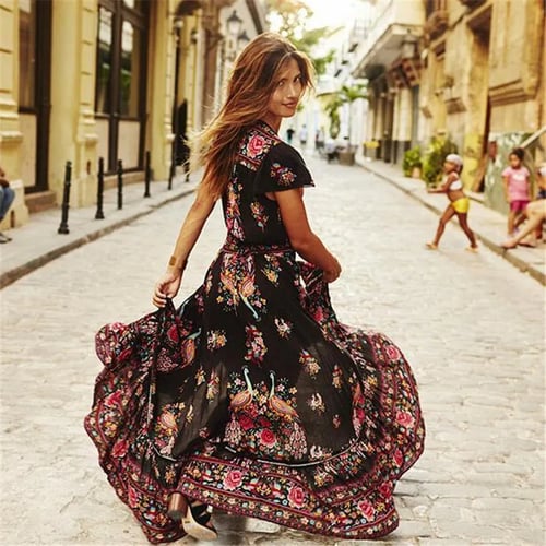 Women's Summer Boho Chiffon Party Evening Beach Dresses Long Maxi Dress Sundress Women's Summer Boho Chiffon Party Evening Beach Dresses Long Maxi Dress Sundress