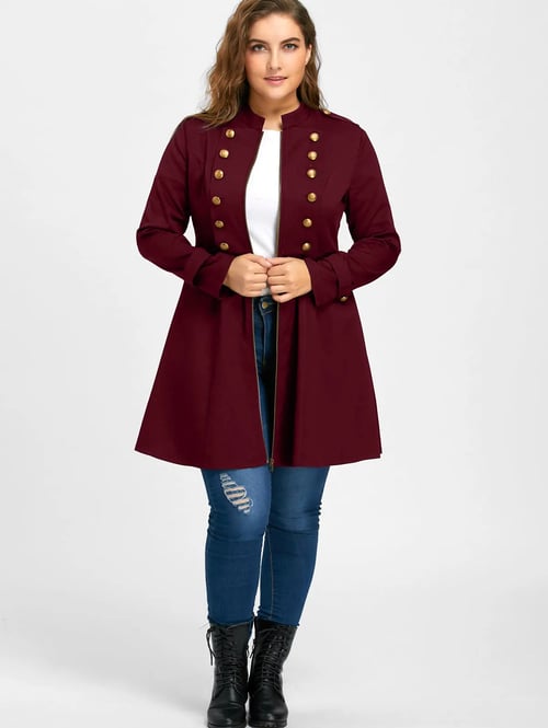 Double Ted Flare Long Winter Cardigan, Plus Size Flare Peacoat