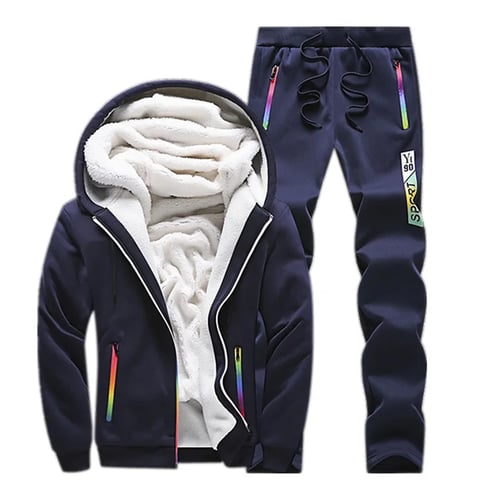 Men's Winter Fleece Tracksuit Lightweight Soft Thick Hooded Jogging Sweat Suits Warm Thickened Plush 2 Pieces Outfits 