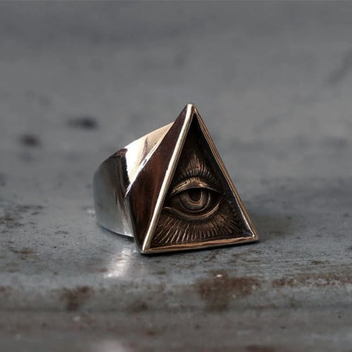 Vintage Hollow Triangle Ring Stainless Steel Men's Biker Punk Ring Retro Silver 