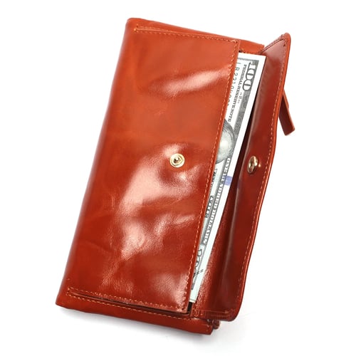 Black Women Luxury Genuine Leather Wallet Long Multi Card Organizer Clutch Bag