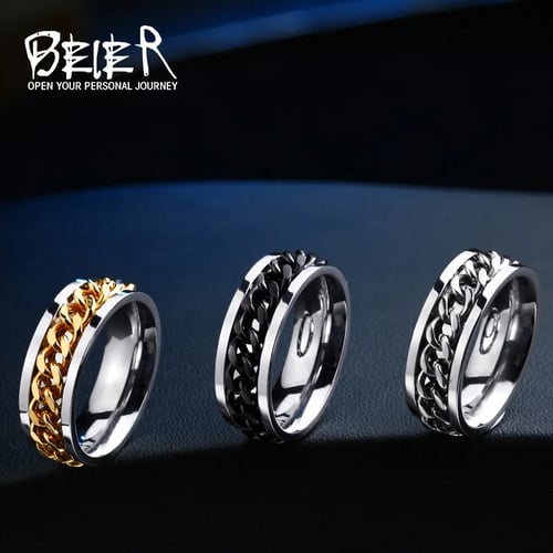 11mm Stainless Steel Gold Plated Spinning Chain Wedding Band Ring 