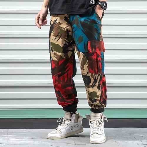 Camouflage Pattern Harajuku Style Mens Joggers Camo Streetwear Pastel Goth Camo Jogging Pants