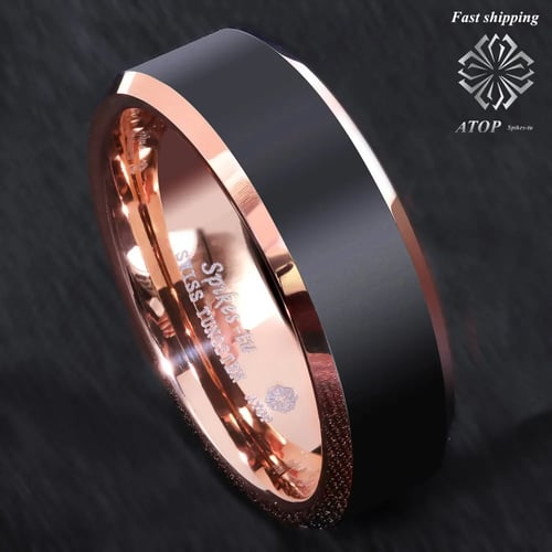 8/6mm Tungsten Carbide Ring Rose Gold black Brushed Wedding Band Men's Ring 