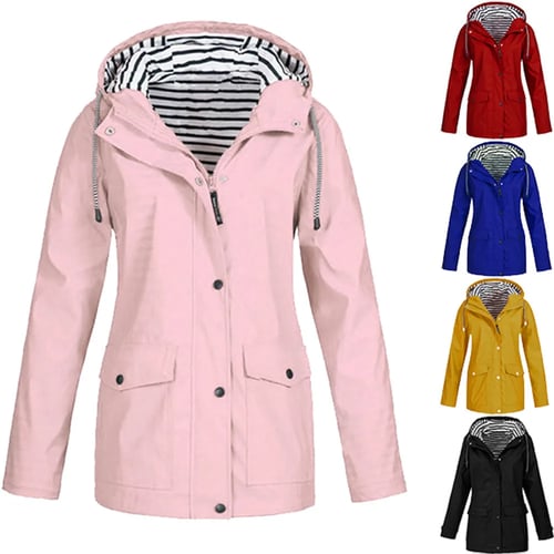 Women Lady Rain Jacket Outdoor Plus Waterproof Hoodie Raincoat Windproof Outwear 