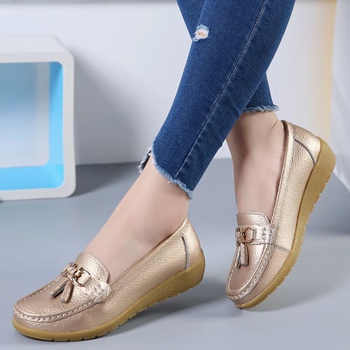 2019 Spring and Summer Woman Oxford Shoes Ballerina Flats Shoes Woman Genuine Leather Shoes Moccasins Slip-On Loafers,No Hollow Orange,8.5 
