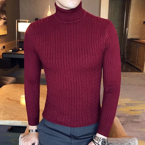 Autumn Men's Pullover High Neck Sweater Tops Turtleneck Knitwear Blouse 