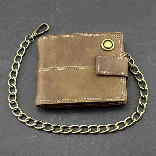 Biker Trucker Wallet with Chain Mens Leather Card Holder Coin Purse 