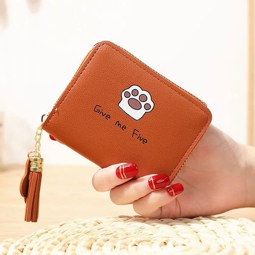 Cute Cat Wallets For Women Small Zipper Designed Leather Coin Purse Card Holder 