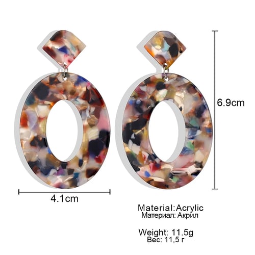 Women Colorful Acrylic Resin Round Geometry Earrings Dangle Oval Drop Earrings 