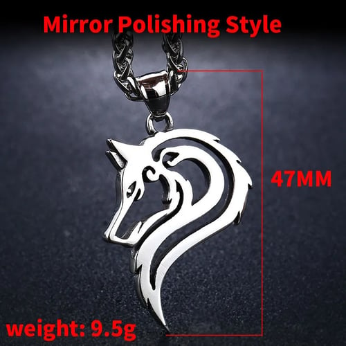 316L Stainless Steel Men Necklace Celt Wolf Head Pendant Fashion Jewelry 