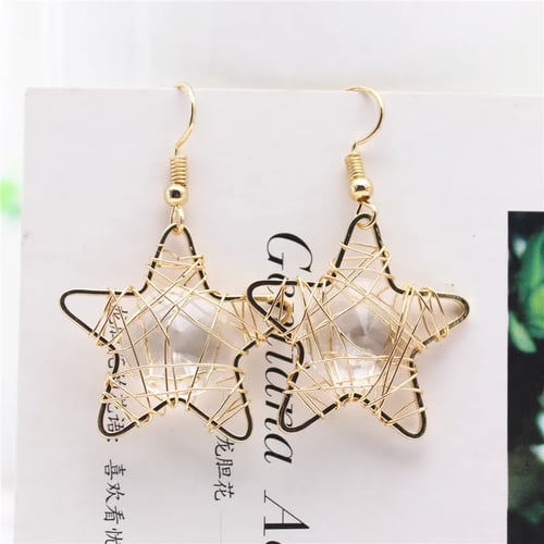 new fashion brand jewelry elegant style Barbed wire Five-pointed star big Crystal stud earrings gold earring for women gift