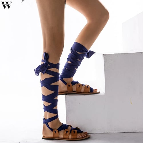 Womens Ladies Flat High Top Gladiator Sandals Strappy Beach Cut Out Boots Summer