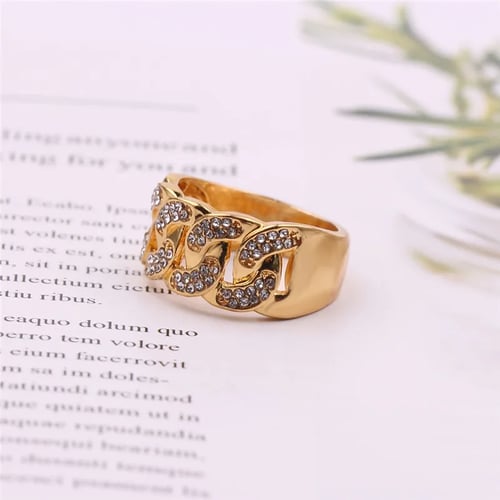 Chunky Gothic Hip Hop Gold Web Chain Stretch Bling Ring 
