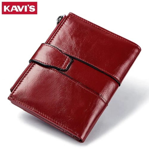 Genuine Leather Women Wallet Female Red Color Coin Purse Small Walet Money Bag 