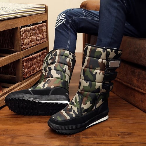 Men's Camouflage Military Waterproof Winter Warm Velvet Snow Boots Work Shoes 