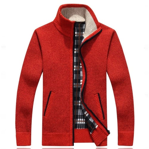Fashion Slim Fit Men Fur Lined Thicken knitted sweater Knitwear Cardigan Coat