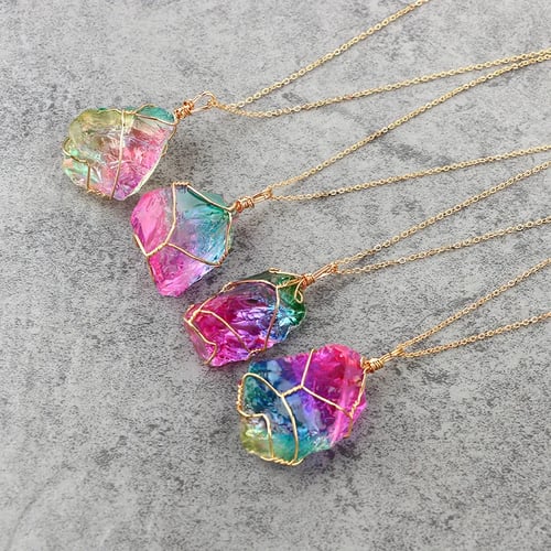 Natural Rainbow Crystal Stone Quartz Pendant Reiki Healing Chakra Jewelry Making 